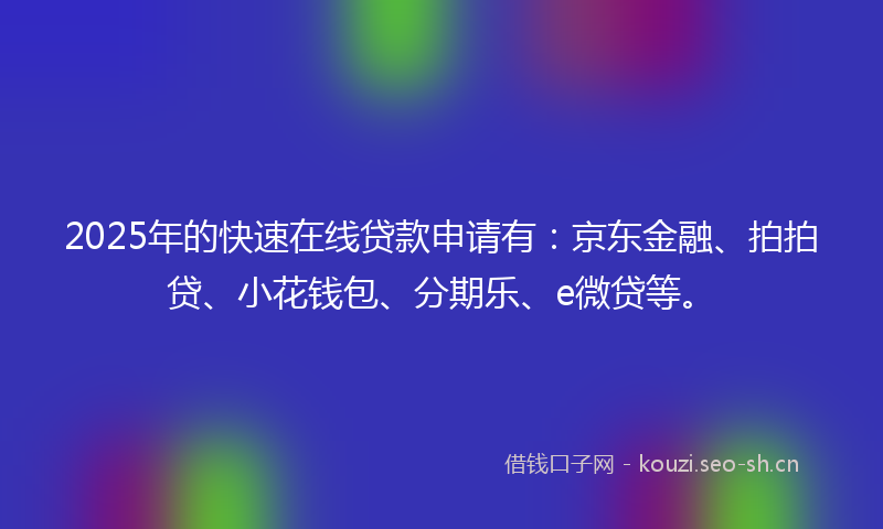 2025年的快速在线贷款申请有：京东金融、拍拍贷、小花钱包、分期乐、e微贷等。