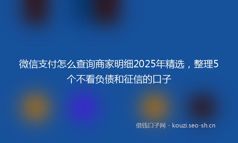 微信支付怎么查询商家明细2025年精选，整理5个不看负债和征信的口子