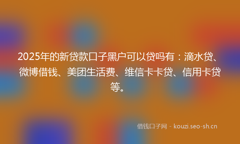 2025年的新贷款口子黑户可以贷吗有：滴水贷、微博借钱、美团生活费、维信卡卡贷、信用卡贷等。