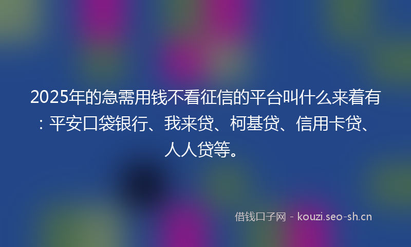 2025年的急需用钱不看征信的平台叫什么来着有:平安口袋银行、我来贷、柯基贷、信用卡贷、人人贷等。