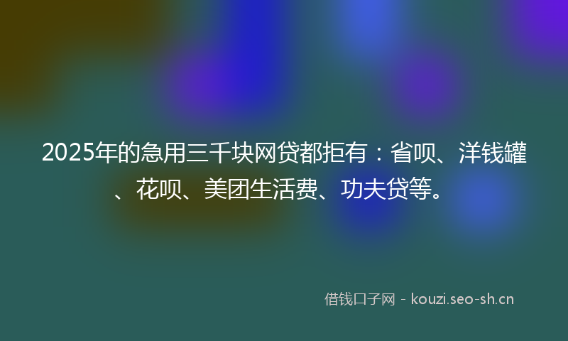 2025年的急用三千块网贷都拒有：省呗、洋钱罐、花呗、美团生活费、功夫贷等。