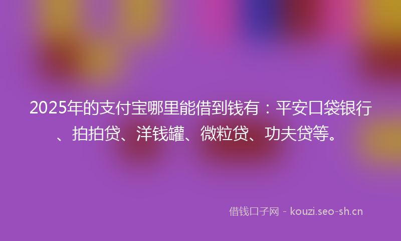 2025年的支付宝哪里能借到钱有:平安口袋银行、拍拍贷、洋钱罐、微粒贷、功夫贷等。