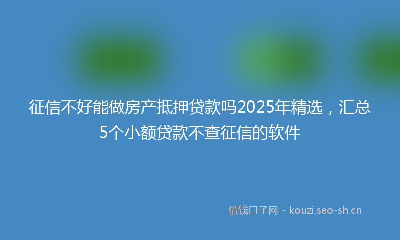 征信不好能做房产抵押贷款吗2025年精选，汇总5个小额贷款不查征信的软件