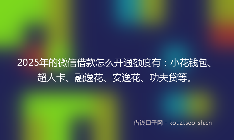 2025年的微信借款怎么开通额度有：小花钱包、超人卡、融逸花、安逸花、功夫贷等。