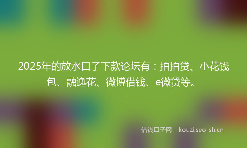 2025年的放水口子下款论坛有：拍拍贷、小花钱包、融逸花、微博借钱、e微贷等。