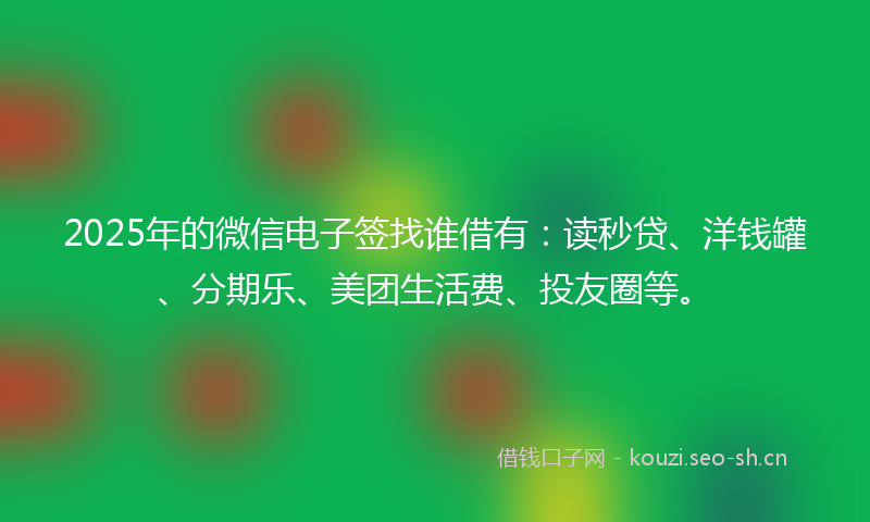 2025年的微信电子签找谁借有：读秒贷、洋钱罐、分期乐、美团生活费、投友圈等。