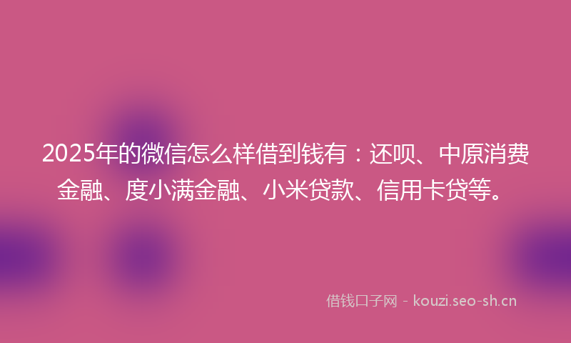 2025年的微信怎么样借到钱有:还呗、中原消费金融、度小满金融、小米贷款、信用卡贷等。