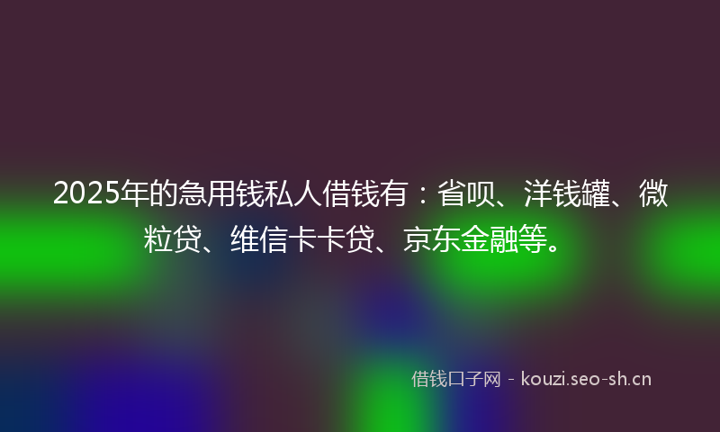 2025年的急用钱私人借钱有：省呗、洋钱罐、微粒贷、维信卡卡贷、京东金融等。