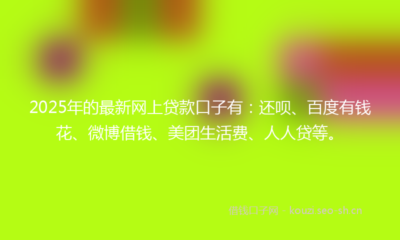 2025年的最新网上贷款口子有：还呗、百度有钱花、微博借钱、美团生活费、人人贷等。
