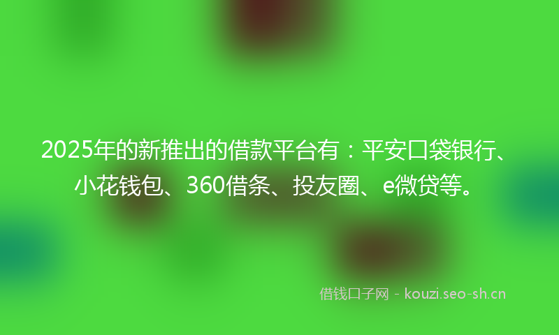 2025年的新推出的借款平台有：平安口袋银行、小花钱包、360借条、投友圈、e微贷等。