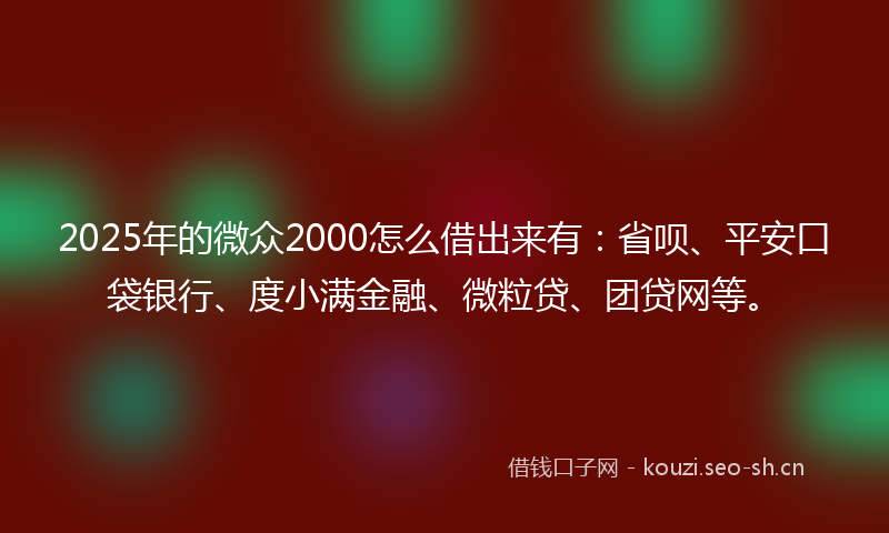 2025年的微众2000怎么借出来有:省呗、平安口袋银行、度小满金融、微粒贷、团贷网等。