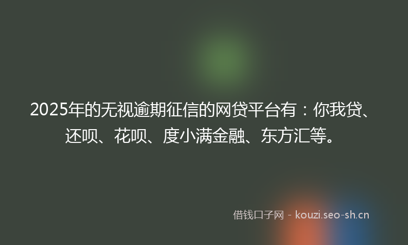 2025年的无视逾期征信的网贷平台有：你我贷、还呗、花呗、度小满金融、东方汇等。