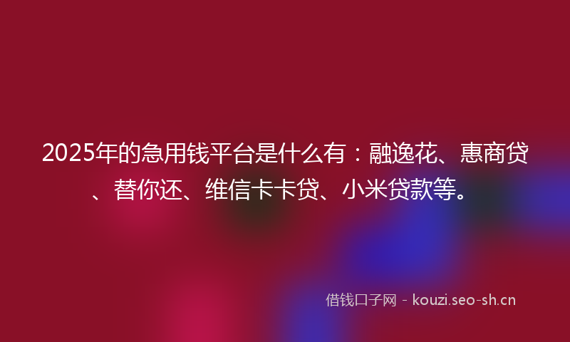 2025年的急用钱平台是什么有：融逸花、惠商贷、替你还、维信卡卡贷、小米贷款等。