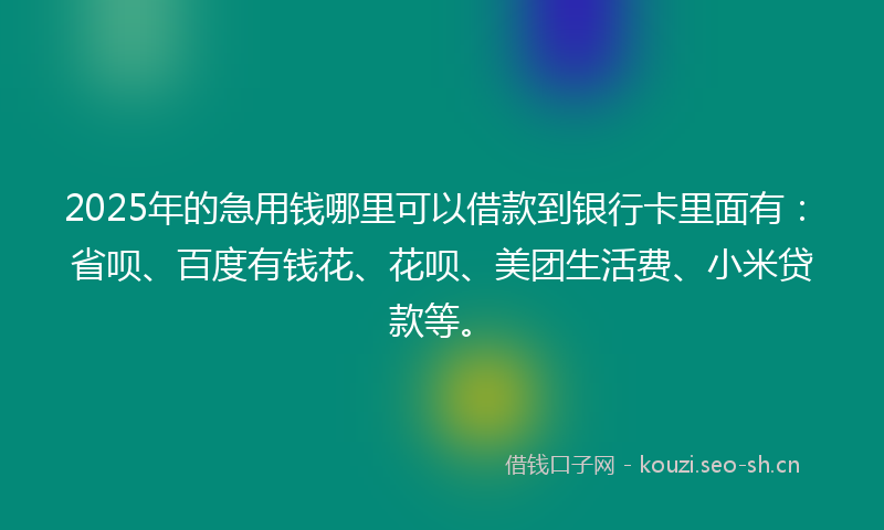 2025年的急用钱哪里可以借款到银行卡里面有：省呗、百度有钱花、花呗、美团生活费、小米贷款等。