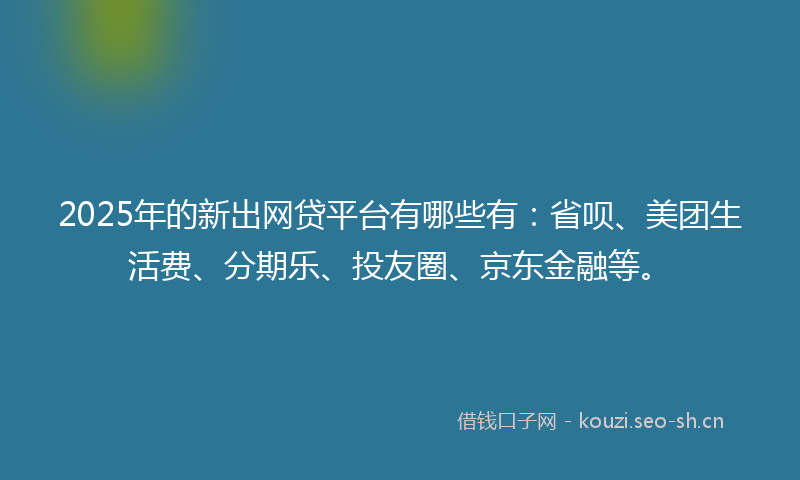 2025年的新出网贷平台有哪些有：省呗、美团生活费、分期乐、投友圈、京东金融等。