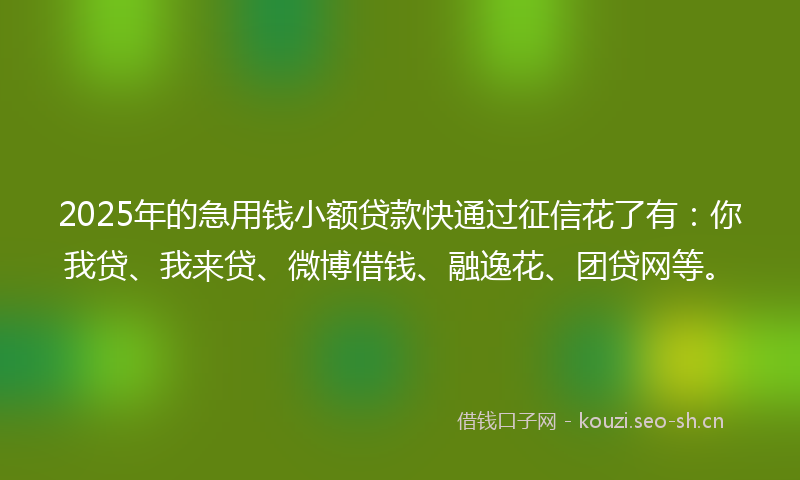 2025年的急用钱小额贷款快通过征信花了有：你我贷、我来贷、微博借钱、融逸花、团贷网等。