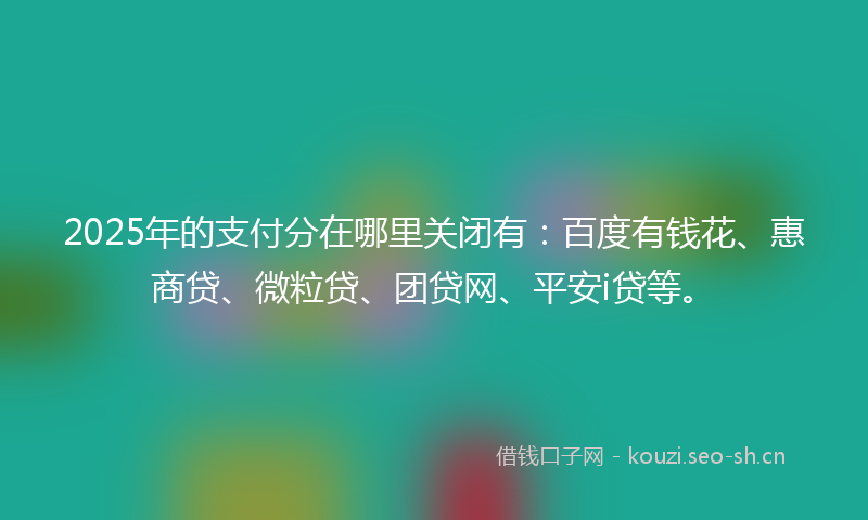 2025年的支付分在哪里关闭有：百度有钱花、惠商贷、微粒贷、团贷网、平安i贷等。