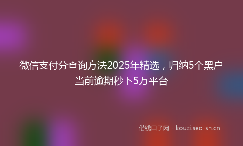 微信支付分查询方法2025年精选,归纳5个黑户当前逾期秒下5万平台