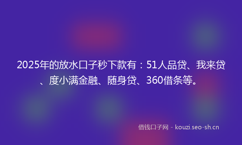 2025年的放水口子秒下款有:51人品贷、我来贷、度小满金融、随身贷、360借条等。