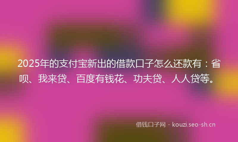 2025年的支付宝新出的借款口子怎么还款有：省呗、我来贷、百度有钱花、功夫贷、人人贷等。