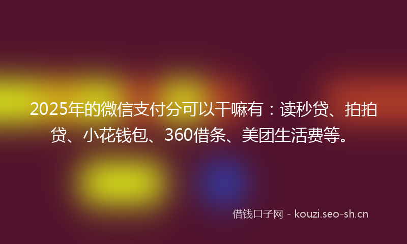2025年的微信支付分可以干嘛有：读秒贷、拍拍贷、小花钱包、360借条、美团生活费等。