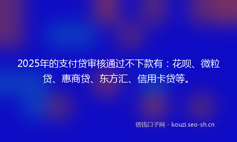 2025年的支付贷审核通过不下款有：花呗、微粒贷、惠商贷、东方汇、信用卡贷等。