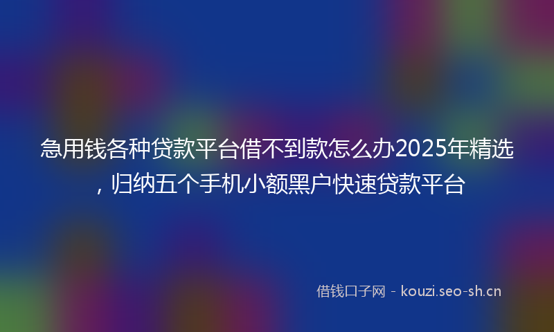 急用钱各种贷款平台借不到款怎么办2025年精选,归纳五个手机小额黑户快速贷款平台