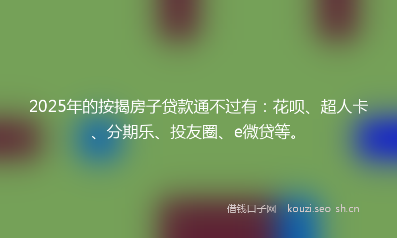 2025年的按揭房子贷款通不过有：花呗、超人卡、分期乐、投友圈、e微贷等。