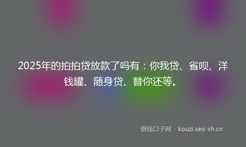 2025年的拍拍贷放款了吗有：你我贷、省呗、洋钱罐、随身贷、替你还等。