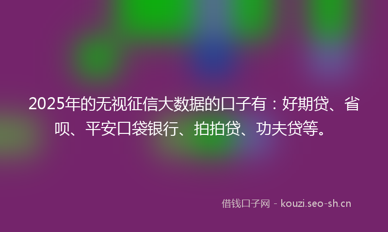 2025年的无视征信大数据的口子有：好期贷、省呗、平安口袋银行、拍拍贷、功夫贷等。