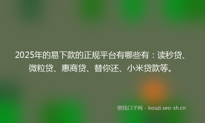 2025年的易下款的正规平台有哪些有：读秒贷、微粒贷、惠商贷、替你还、小米贷款等。