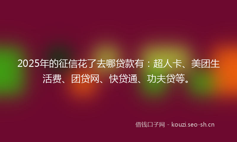 2025年的征信花了去哪贷款有：超人卡、美团生活费、团贷网、快贷通、功夫贷等。