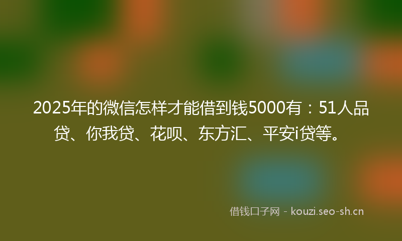 2025年的微信怎样才能借到钱5000有：51人品贷、你我贷、花呗、东方汇、平安i贷等。