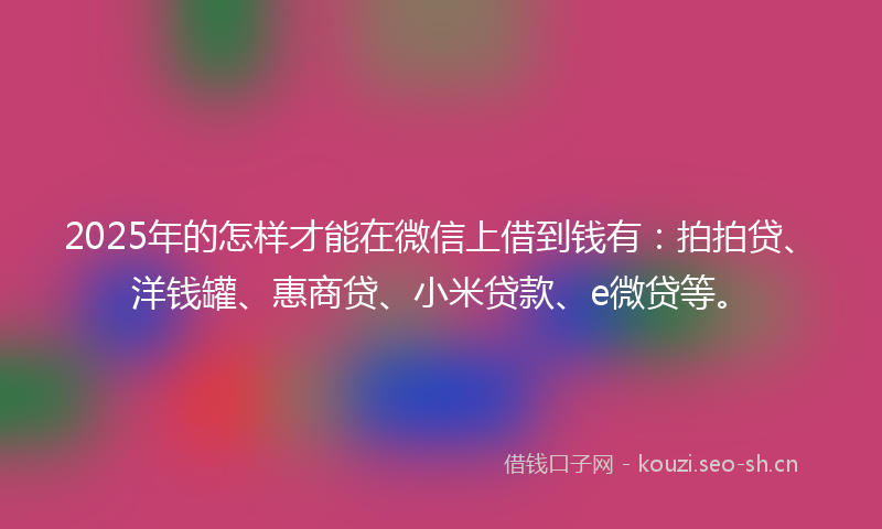 2025年的怎样才能在微信上借到钱有：拍拍贷、洋钱罐、惠商贷、小米贷款、e微贷等。
