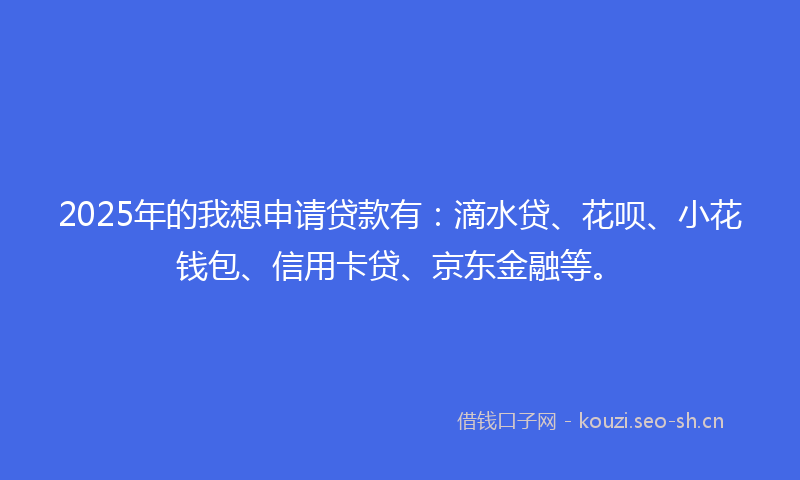 2025年的我想申请贷款有：滴水贷、花呗、小花钱包、信用卡贷、京东金融等。