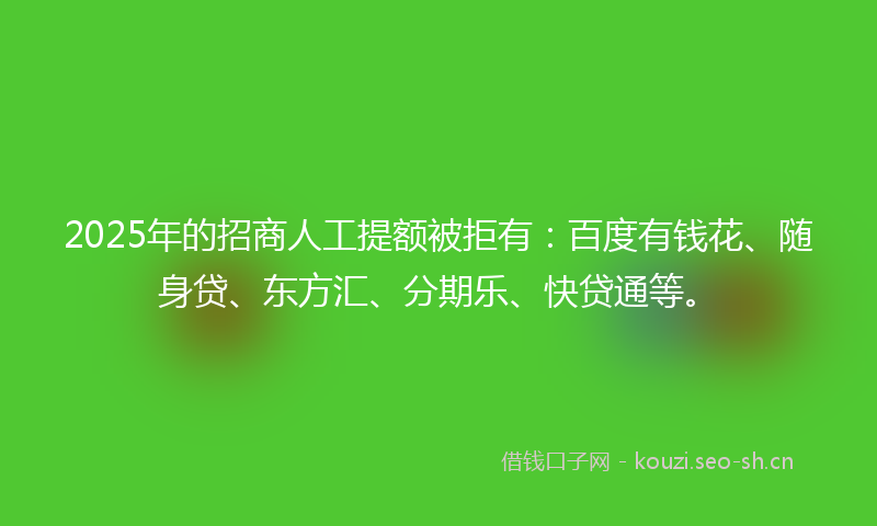 2025年的招商人工提额被拒有：百度有钱花、随身贷、东方汇、分期乐、快贷通等。