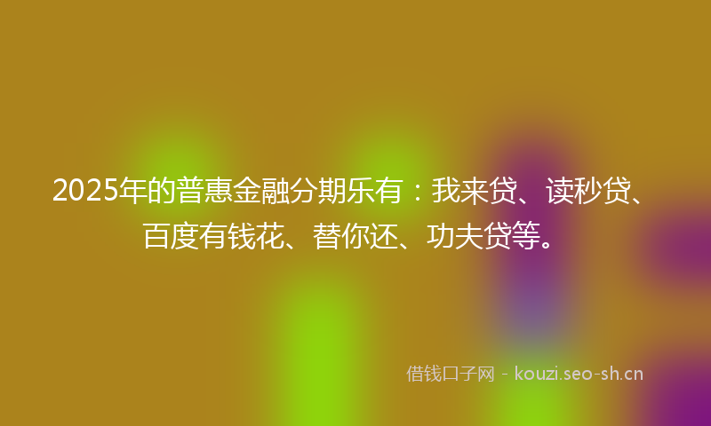 2025年的普惠金融分期乐有：我来贷、读秒贷、百度有钱花、替你还、功夫贷等。
