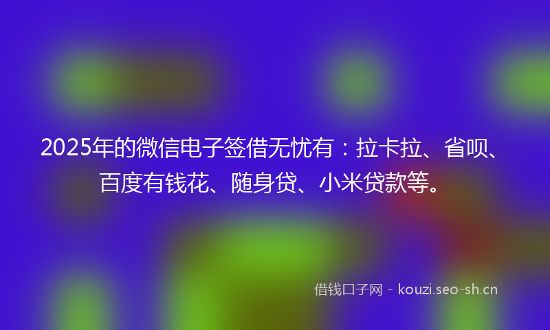 2025年的微信电子签借无忧有：拉卡拉、省呗、百度有钱花、随身贷、小米贷款等。