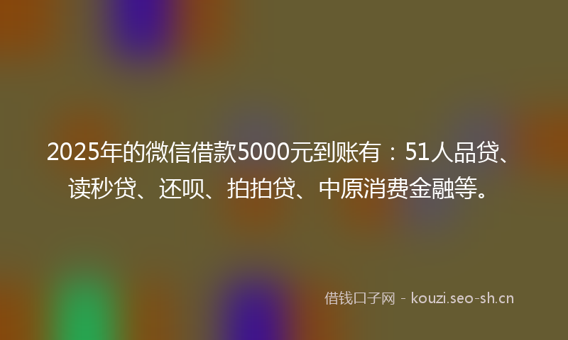 2025年的微信借款5000元到账有：51人品贷、读秒贷、还呗、拍拍贷、中原消费金融等。