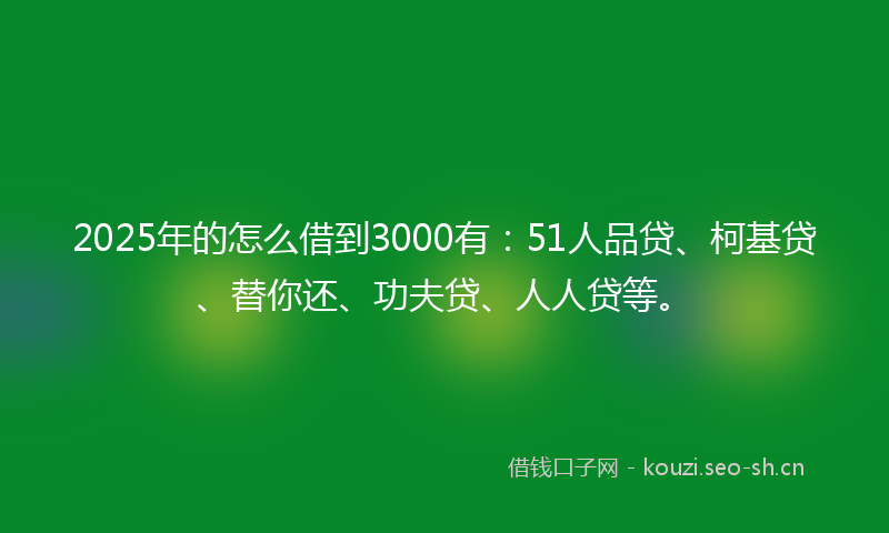 2025年的怎么借到3000有：51人品贷、柯基贷、替你还、功夫贷、人人贷等。