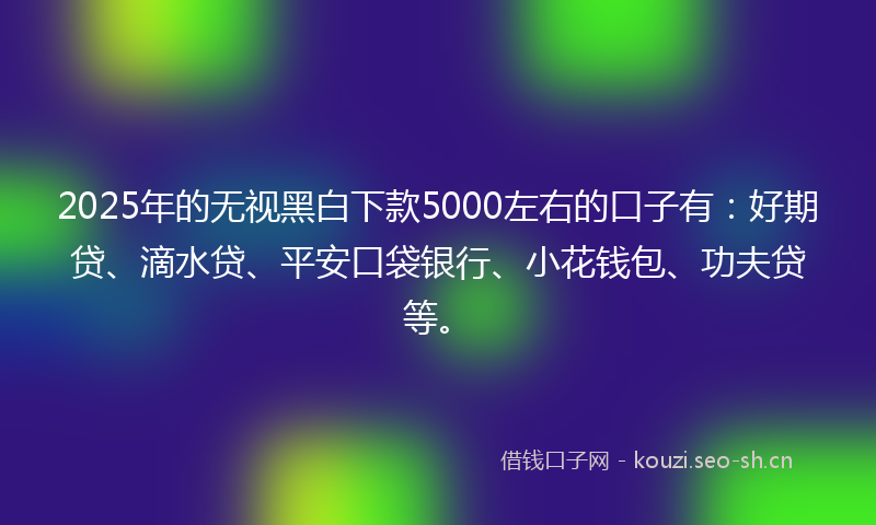 2025年的无视黑白下款5000左右的口子有：好期贷、滴水贷、平安口袋银行、小花钱包、功夫贷等。