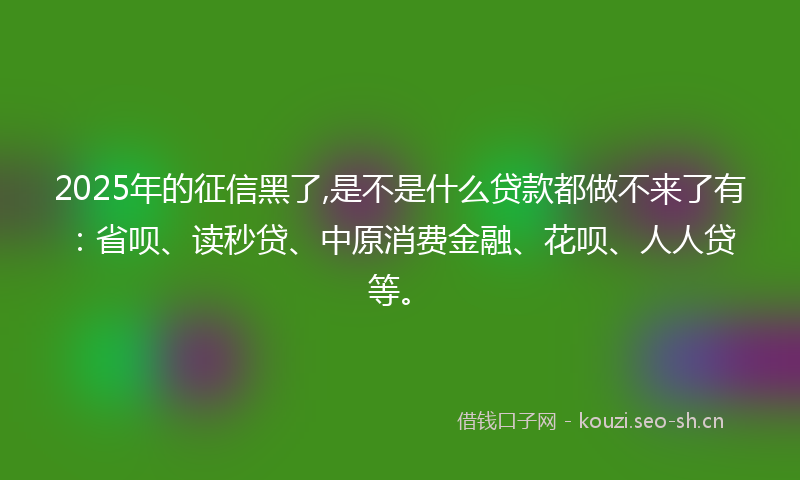 2025年的征信黑了,是不是什么贷款都做不来了有：省呗、读秒贷、中原消费金融、花呗、人人贷等。