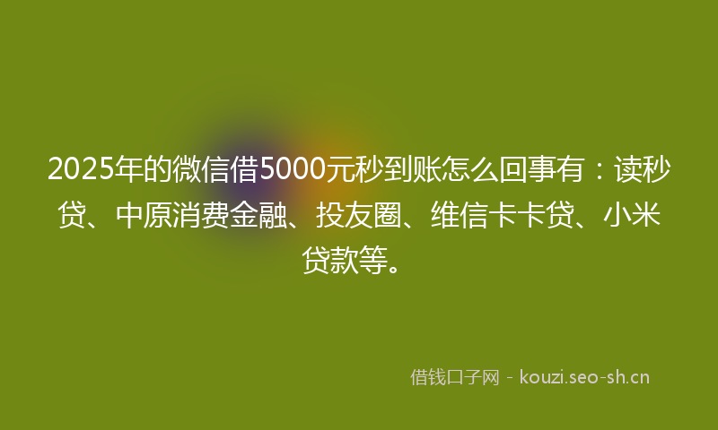2025年的微信借5000元秒到账怎么回事有：读秒贷、中原消费金融、投友圈、维信卡卡贷、小米贷款等。
