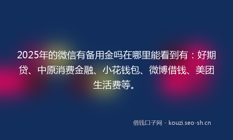 2025年的微信有备用金吗在哪里能看到有:好期贷、中原消费金融、小花钱包、微博借钱、美团生活费等。