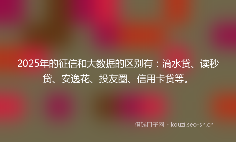 2025年的征信和大数据的区别有：滴水贷、读秒贷、安逸花、投友圈、信用卡贷等。
