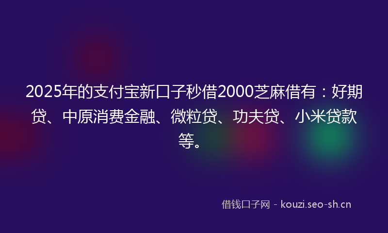 2025年的支付宝新口子秒借2000芝麻借有：好期贷、中原消费金融、微粒贷、功夫贷、小米贷款等。