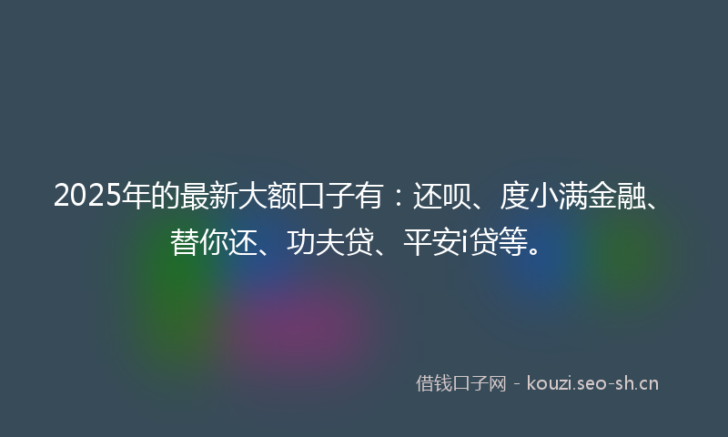 2025年的最新大额口子有：还呗、度小满金融、替你还、功夫贷、平安i贷等。