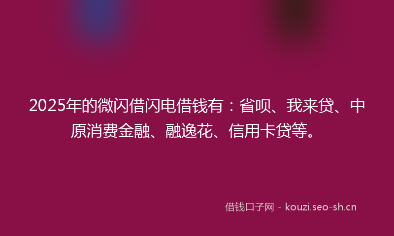 2025年的微闪借闪电借钱有：省呗、我来贷、中原消费金融、融逸花、信用卡贷等。