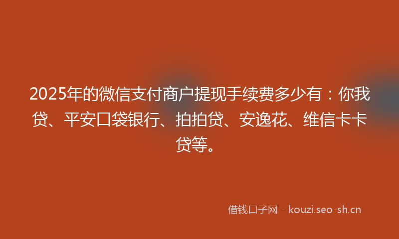 2025年的微信支付商户提现手续费多少有：你我贷、平安口袋银行、拍拍贷、安逸花、维信卡卡贷等。