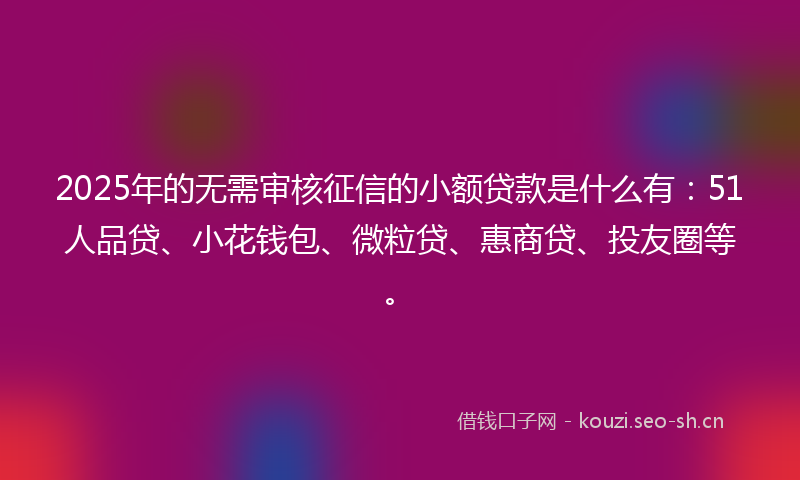 2025年的无需审核征信的小额贷款是什么有：51人品贷、小花钱包、微粒贷、惠商贷、投友圈等。